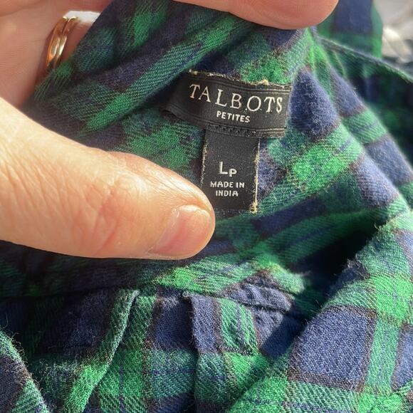 TALBOTS Plaid Checkered Long Sleeve Blouse Top Size large petite - Picture 8 of 9